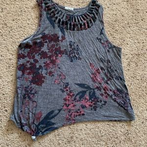 Sleeveless floral top, strappy neckline